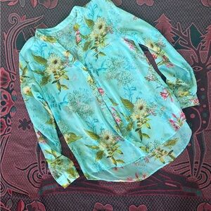 Kut from the Kloth Aqua Floral Blouse